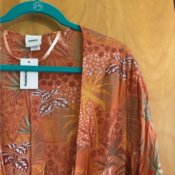 Sonoma Orange Pink 3/4 Sleeve Crop Tie Front Shaw - Picture 5 of 9